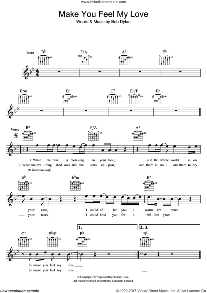 Make You Feel My Love sheet music for voice and other instruments (fake book) by Adele and Bob Dylan, intermediate skill level
