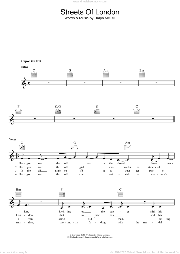 Streets Of London sheet music for voice and other instruments (fake book) by Ralph McTell, intermediate skill level