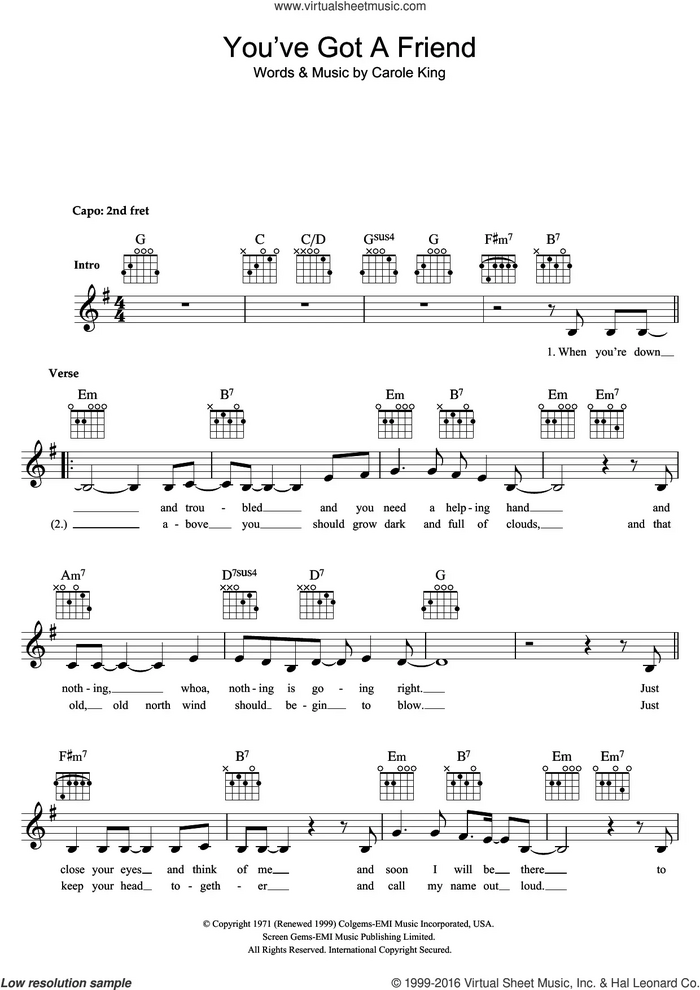 You've Got A Friend sheet music for voice and other instruments (fake book) by Carole King, intermediate skill level