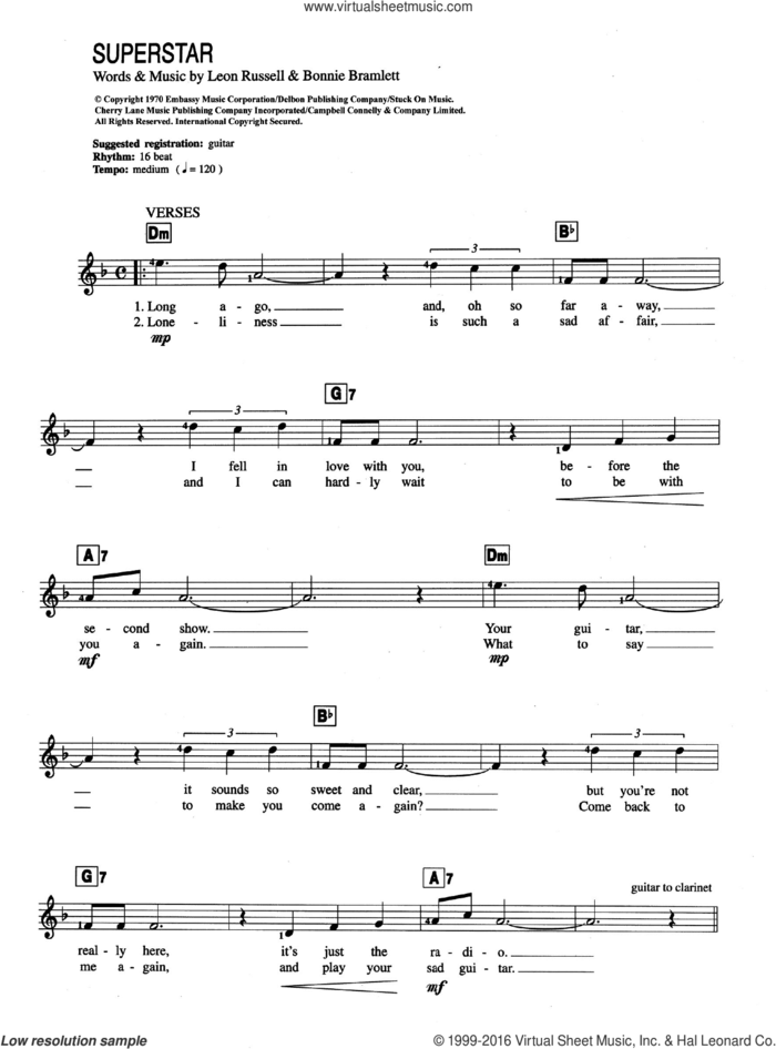 Superstar sheet music for piano solo (chords, lyrics, melody) by Carpenters, Bonnie Bramlett and Leon Russell, intermediate piano (chords, lyrics, melody)