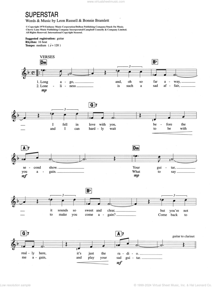 Superstar sheet music for piano solo (chords, lyrics, melody) by Carpenters, Bonnie Bramlett and Leon Russell, intermediate piano (chords, lyrics, melody)