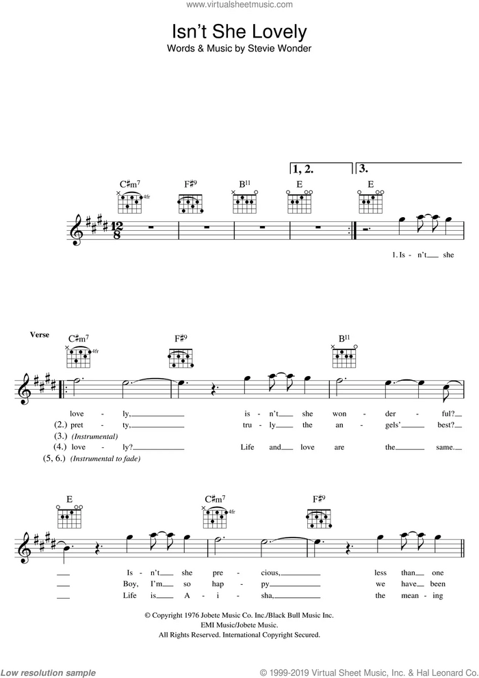 Isn't She Lovely sheet music (real book with lyrics) (PDF)