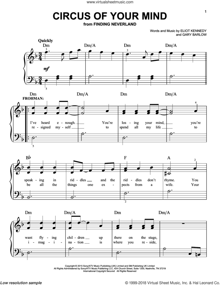 Circus Of Your Mind sheet music for piano solo by Gary Barlow & Eliot Kennedy, Eliot Kennedy and Gary Barlow, easy skill level