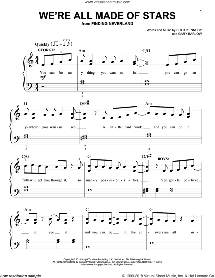 We're All Made Of Stars sheet music for piano solo by Gary Barlow & Eliot Kennedy, Eliot Kennedy and Gary Barlow, easy skill level