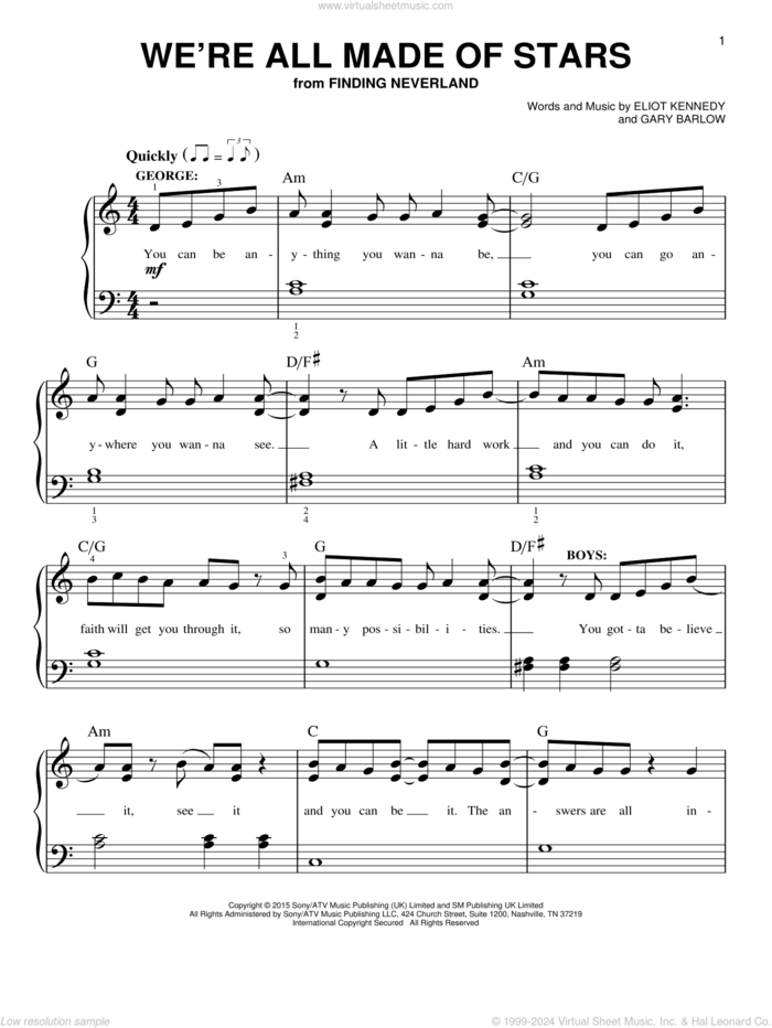 We're All Made Of Stars sheet music for piano solo by Gary Barlow & Eliot Kennedy, Eliot Kennedy and Gary Barlow, easy skill level