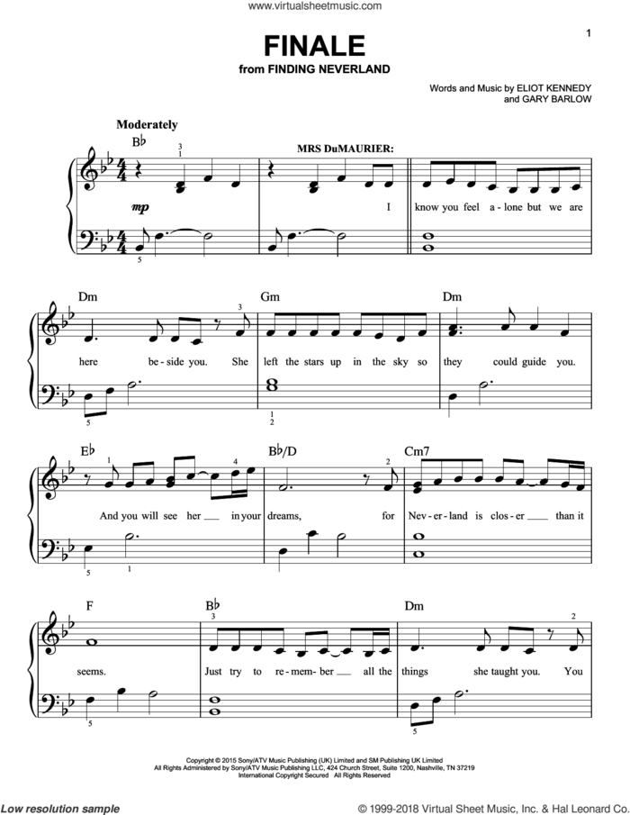 Finale sheet music for piano solo by Gary Barlow & Eliot Kennedy, Eliot Kennedy and Gary Barlow, easy skill level