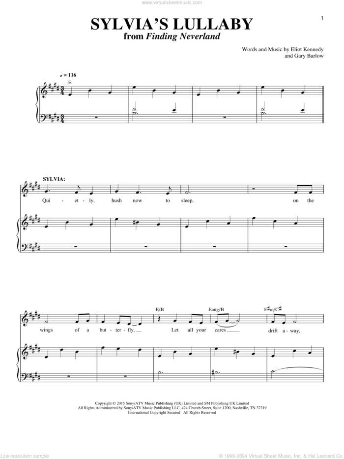 Sylvia's Lullaby sheet music for voice and piano by Gary Barlow & Eliot Kennedy, Eliot Kennedy and Gary Barlow, intermediate skill level