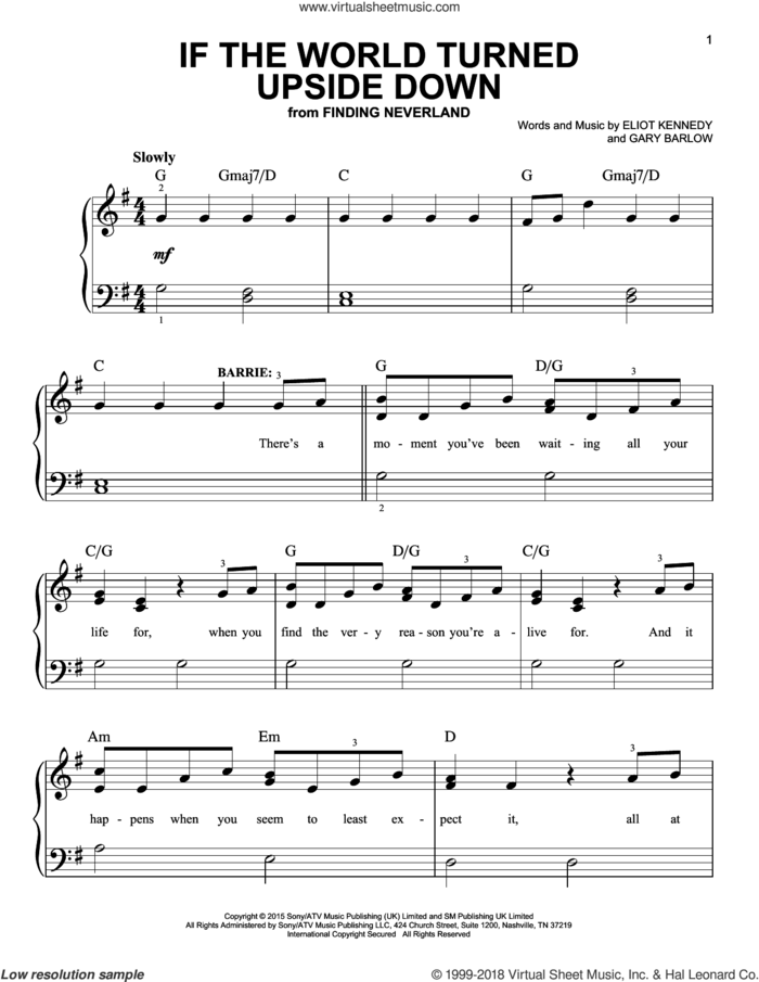 If The World Turned Upside Down sheet music for piano solo by Gary Barlow & Eliot Kennedy, Eliot Kennedy and Gary Barlow, easy skill level