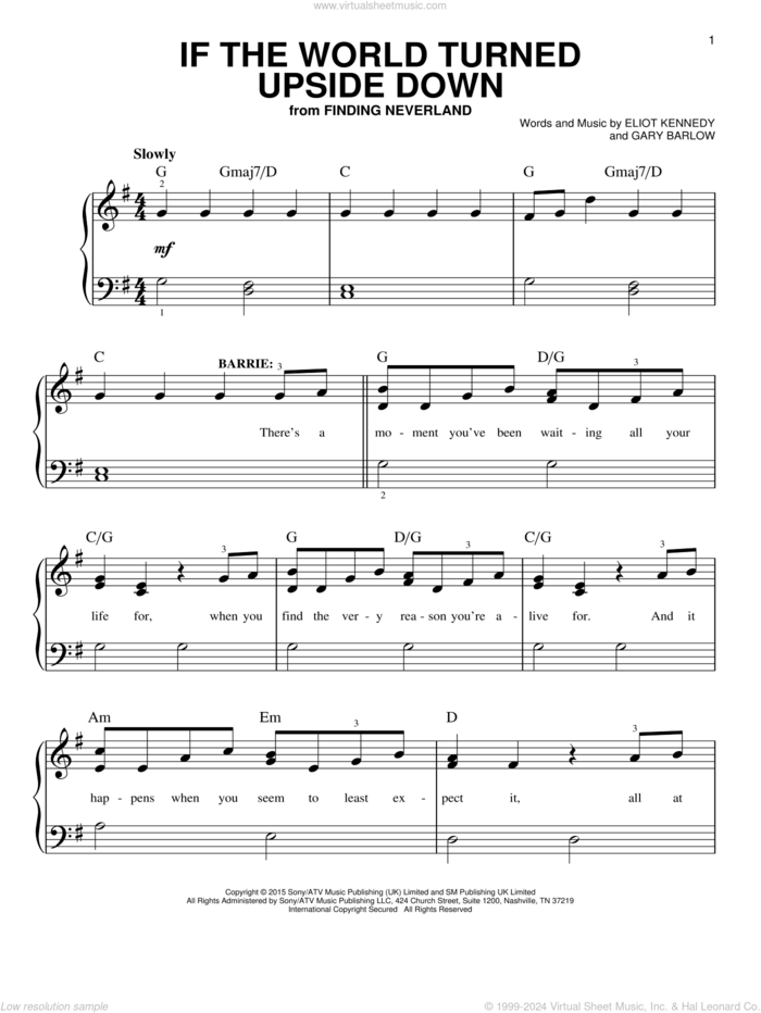 If The World Turned Upside Down sheet music for piano solo by Gary Barlow & Eliot Kennedy, Eliot Kennedy and Gary Barlow, easy skill level