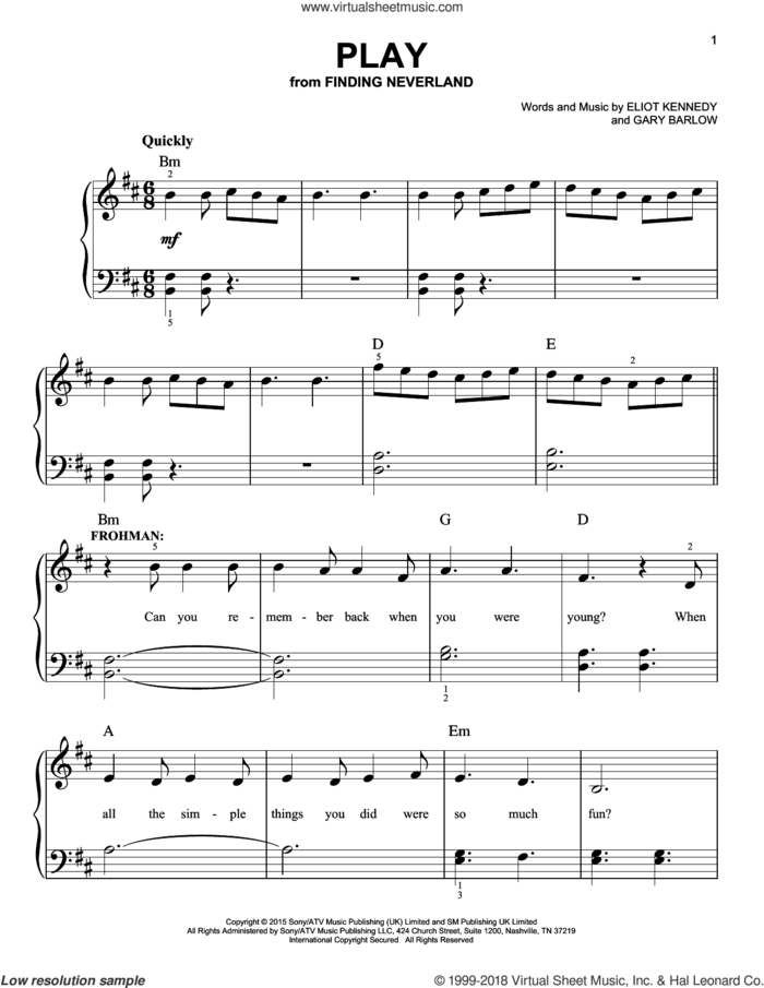 Play sheet music for piano solo by Gary Barlow & Eliot Kennedy, Eliot Kennedy and Gary Barlow, easy skill level