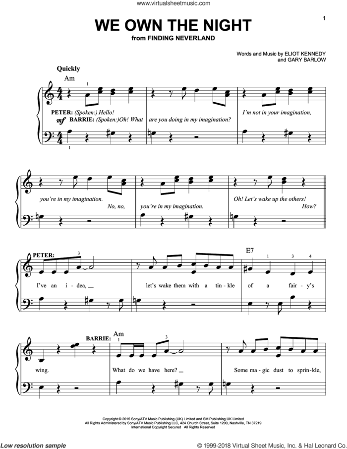 We Own The Night sheet music for piano solo by Gary Barlow & Eliot Kennedy, Eliot Kennedy and Gary Barlow, easy skill level