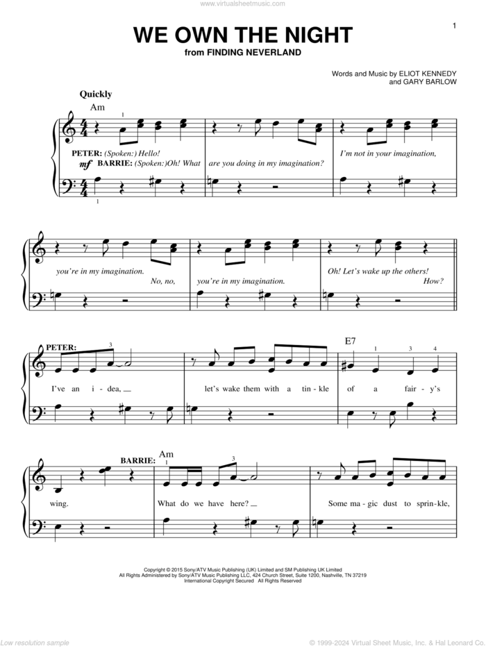 We Own The Night sheet music for piano solo by Gary Barlow & Eliot Kennedy, Eliot Kennedy and Gary Barlow, easy skill level