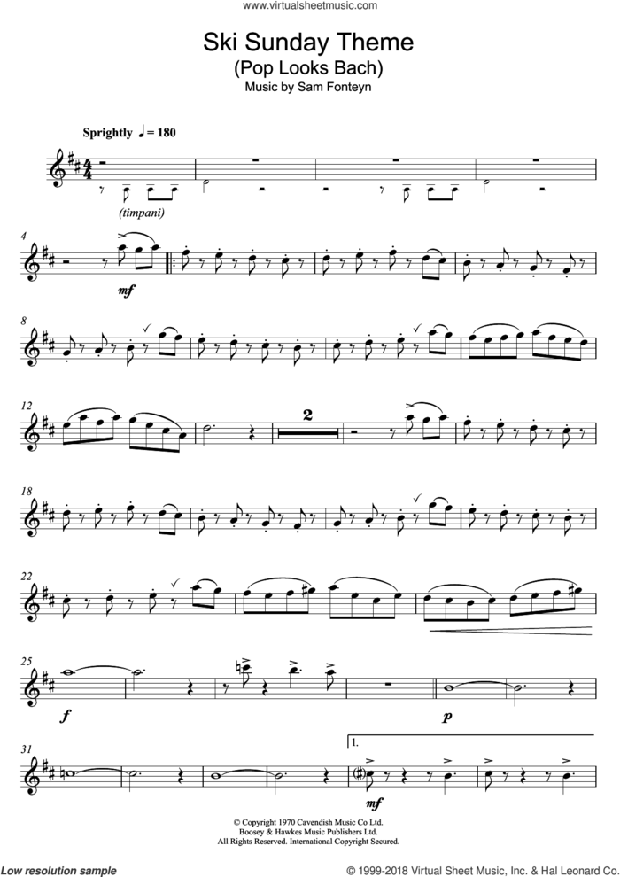 Ski Sunday Theme (Pop Looks Bach) sheet music for flute solo by Sam Fonteyn, intermediate skill level