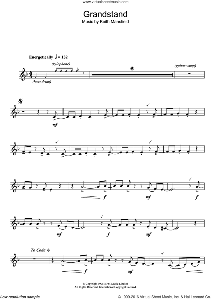 Theme from Grandstand sheet music for clarinet solo by Keith Mansfield, intermediate skill level