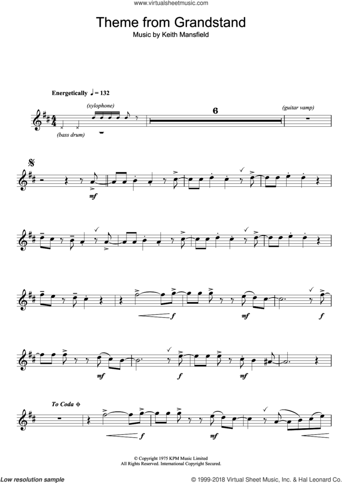 Theme from Grandstand sheet music for flute solo by Keith Mansfield, intermediate skill level
