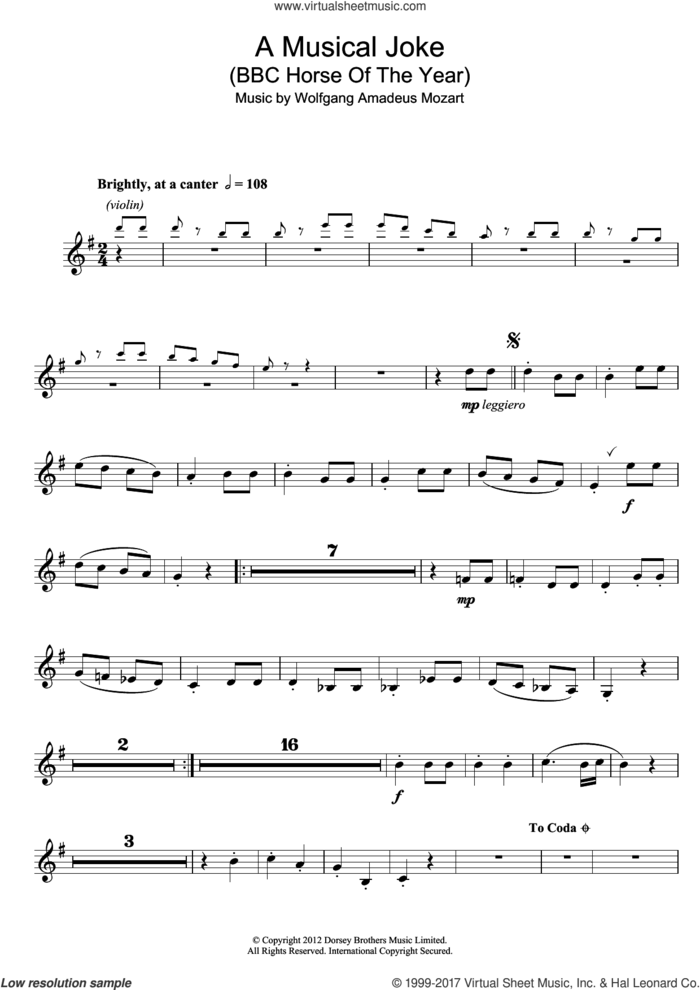 A Musical Joke sheet music for clarinet solo by Wolfgang Amadeus Mozart, intermediate skill level