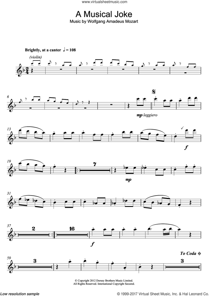 A Musical Joke sheet music for flute solo by Wolfgang Amadeus Mozart, intermediate skill level