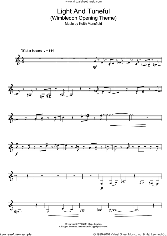 Light And Tuneful (Wimbledon Opening Theme) sheet music for clarinet solo by Keith Mansfield, intermediate skill level