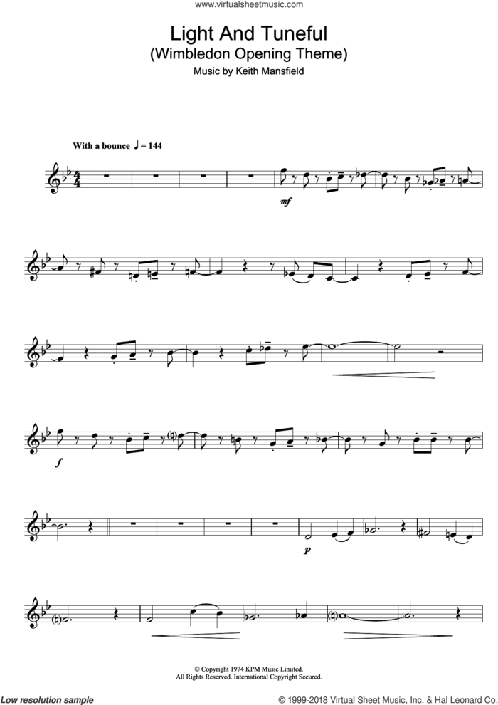 Light And Tuneful (Wimbledon Opening Theme) sheet music for flute solo by Keith Mansfield, intermediate skill level