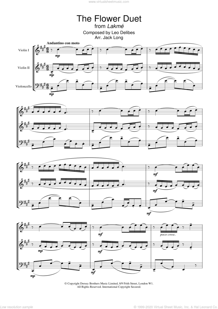 Flower Duet (from Lakme) sheet music for violin solo by Leo Delibes and Leo Delibes, classical score, intermediate skill level