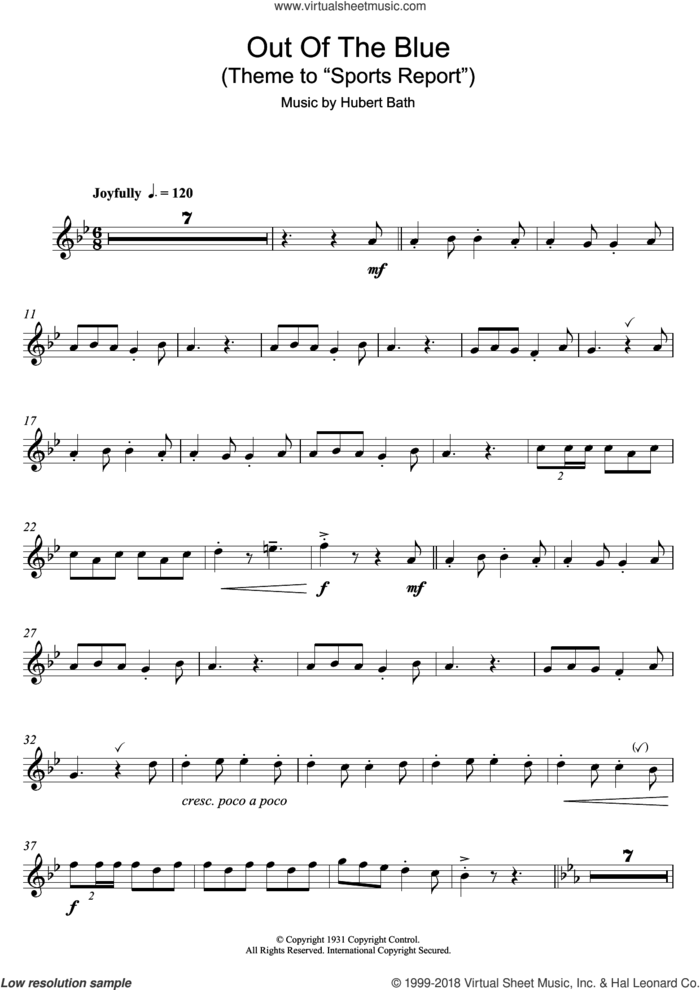 Out Of The Blue (Theme to 'Sports Report') sheet music for flute solo by Hubert Bath, intermediate skill level