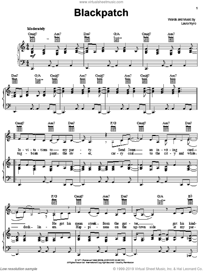 Blackpatch sheet music for voice, piano or guitar by Laura Nyro, intermediate skill level