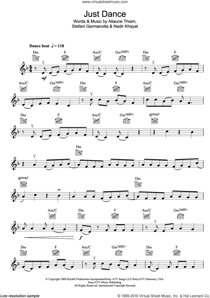 Just Dance sheet music for violin solo by Lady Gaga, Aliaune Thiam and Nadir Khayat, intermediate skill level