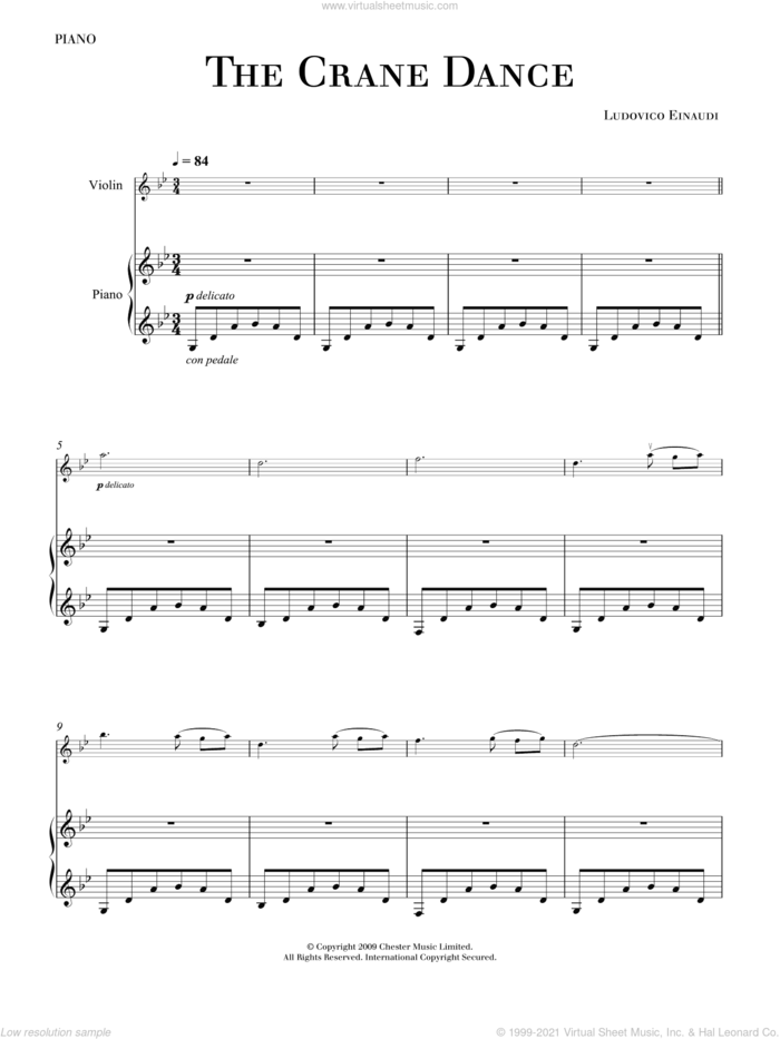 The Crane Dance sheet music for violin solo by Ludovico Einaudi, classical score, intermediate skill level