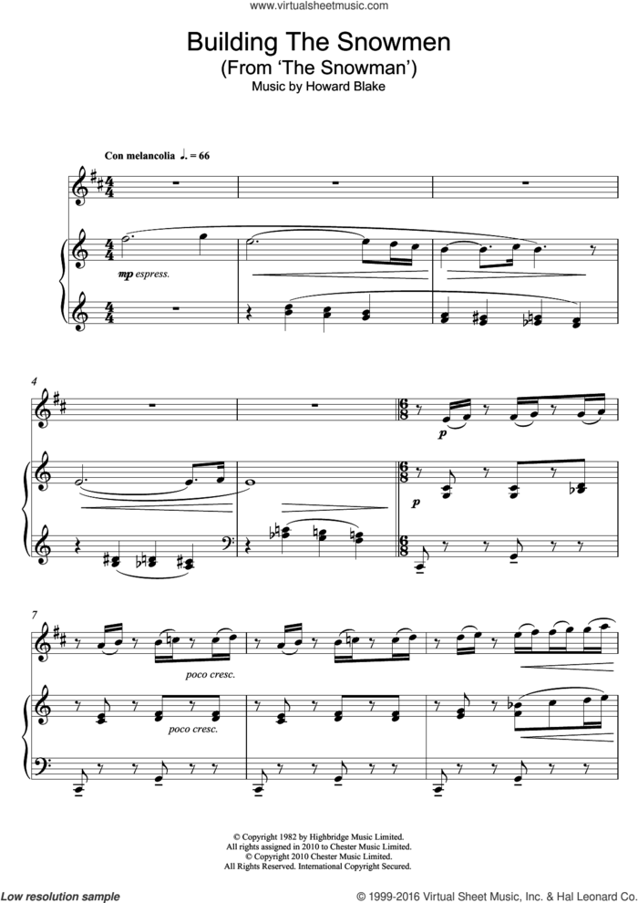 Building The Snowman (From 'The Snowman') sheet music for clarinet solo by Howard Blake, intermediate skill level