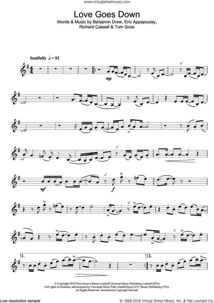 Love Goes Down sheet music for clarinet solo by Plan B, Ben Drew, Eric Appapoulay, Richard Cassell and Tom Goss, intermediate skill level