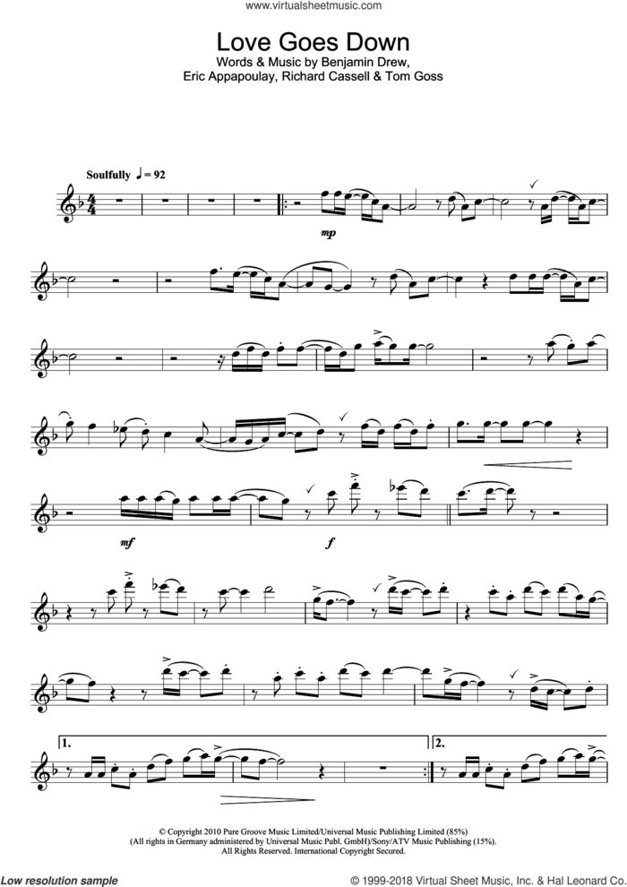 Love Goes Down sheet music for flute solo by Plan B, Ben Drew, Eric Appapoulay, Richard Cassell and Tom Goss, intermediate skill level