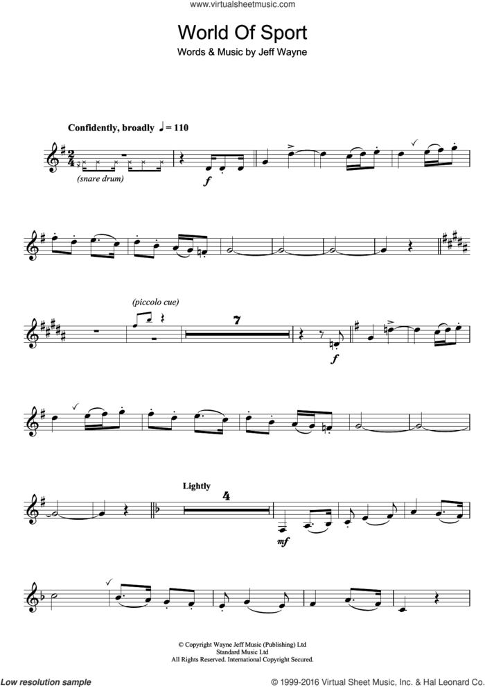 World Of Sport sheet music for clarinet solo by Jeff Wayne, intermediate skill level