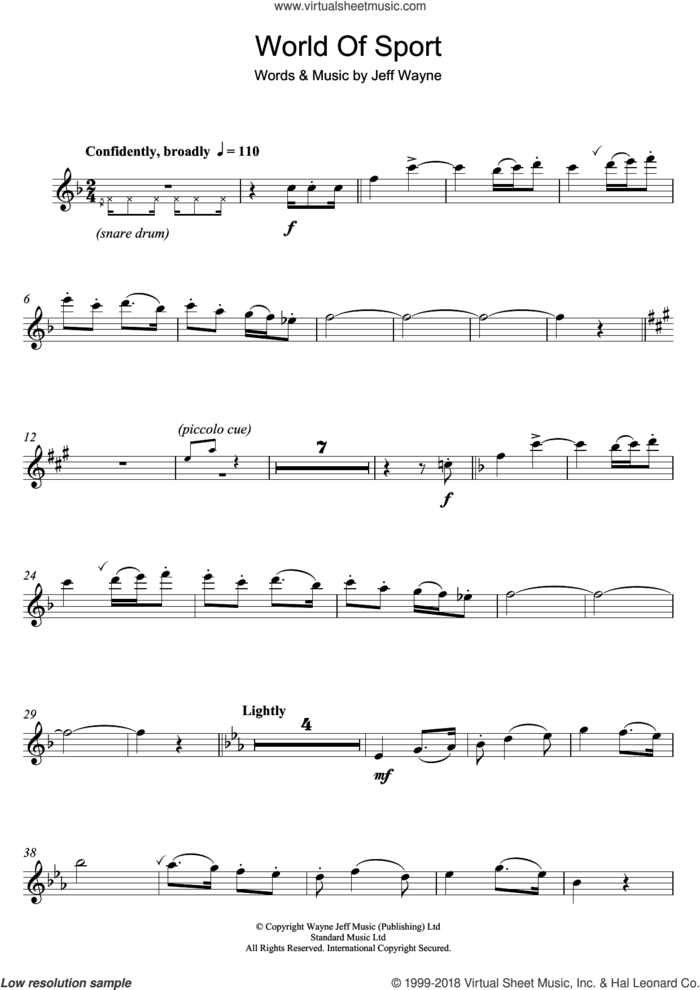 World Of Sport sheet music for flute solo by Jeff Wayne, intermediate skill level