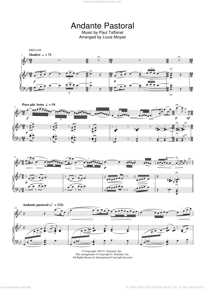 Andante Pastoral sheet music for flute solo by Paul Taffanel, classical score, intermediate skill level