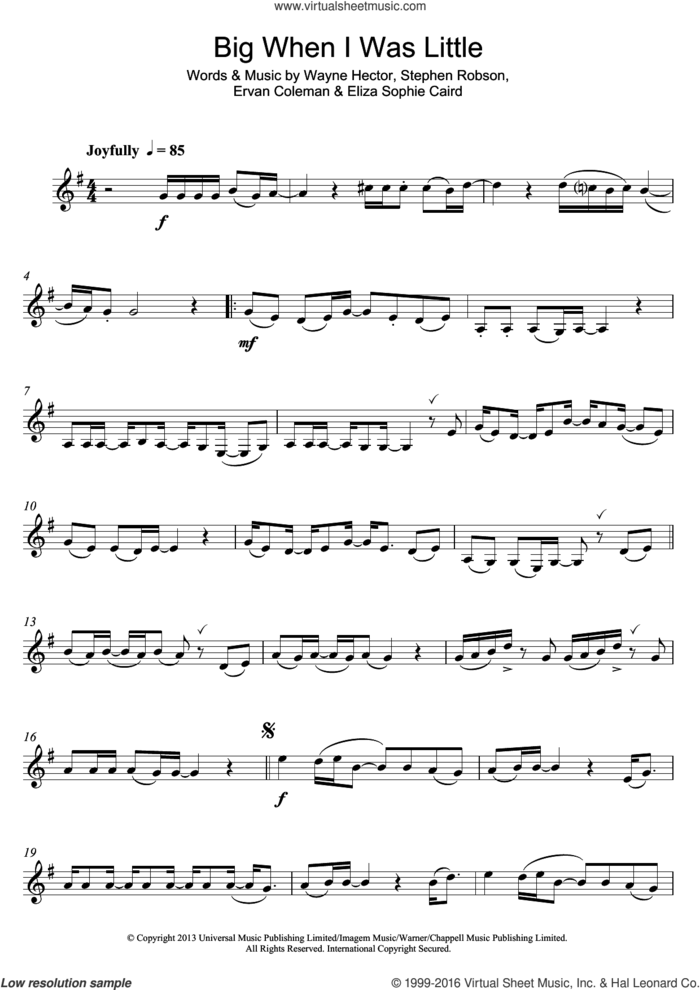 Big When I Was Little sheet music for clarinet solo by Eliza Doolittle, Eliza Sophie Caird, Ervan Coleman, Steve Robson and Wayne Hector, intermediate skill level