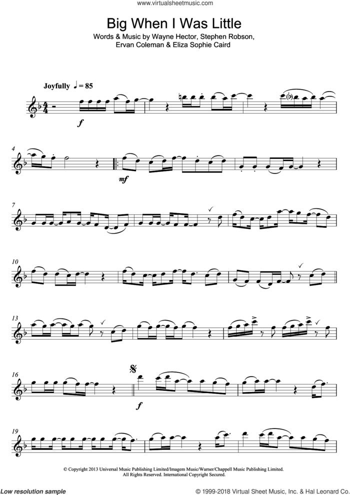 Big When I Was Little sheet music for flute solo by Eliza Doolittle, Eliza Sophie Caird, Ervan Coleman, Steve Robson and Wayne Hector, intermediate skill level