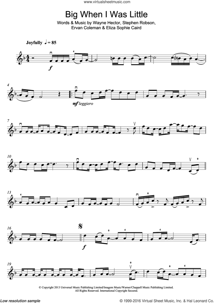 Big When I Was Little sheet music for violin solo by Eliza Doolittle, Eliza Sophie Caird, Ervan Coleman, Steve Robson and Wayne Hector, intermediate skill level