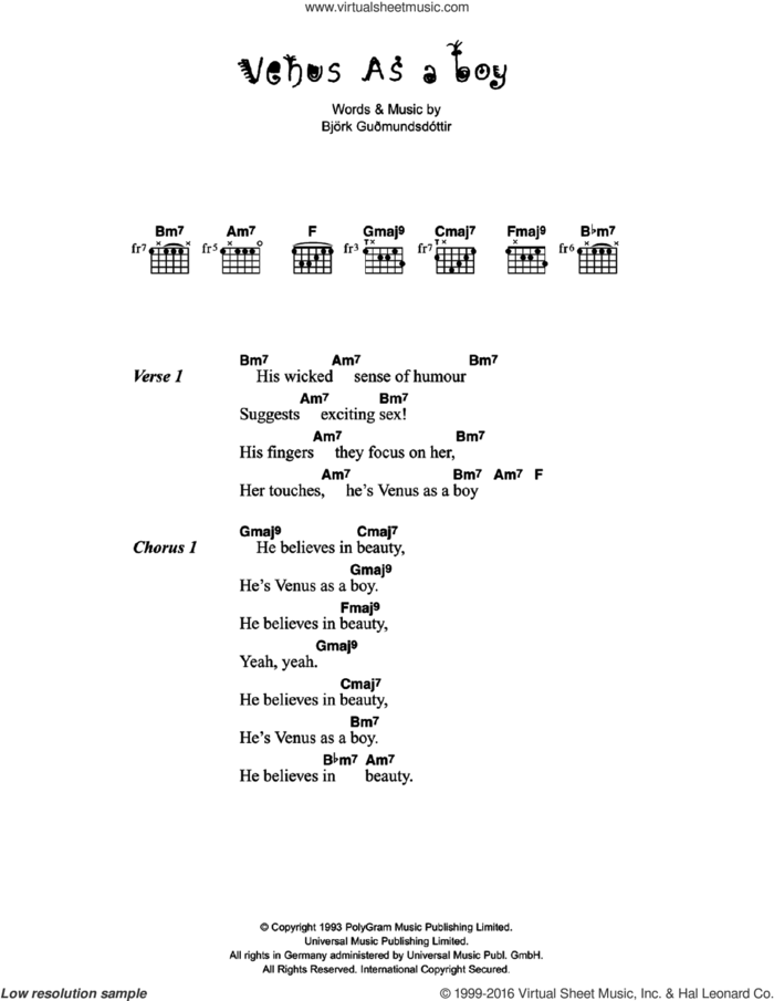 Venus As A Boy sheet music for guitar (chords) by Corinne Bailey Rae and Bjork Gudmundsdottir, intermediate skill level