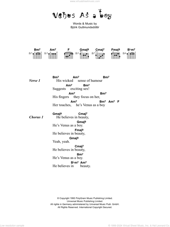 Venus As A Boy sheet music for guitar (chords) by Corinne Bailey Rae and Bjork Gudmundsdottir, intermediate skill level