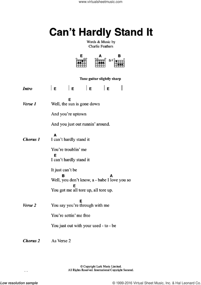 Can't Hardly Stand It sheet music for guitar (chords) by Charlie Feathers, intermediate skill level