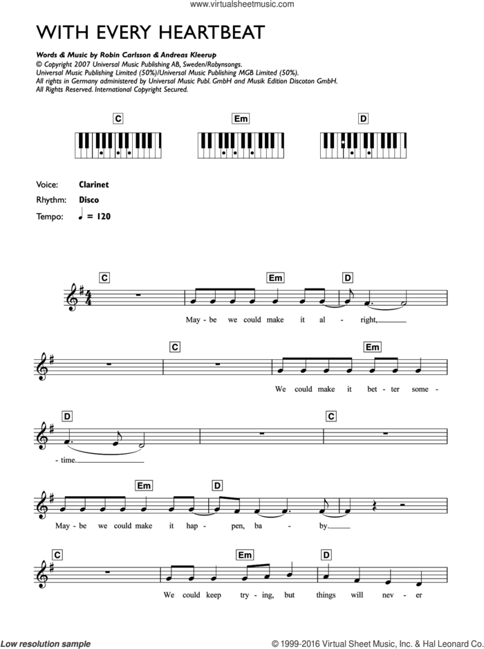 With Every Heartbeat sheet music for piano solo (chords, lyrics, melody) by Robyn, Andreas Kleerup, Carl Bagge and Robin Carlsson, intermediate piano (chords, lyrics, melody)