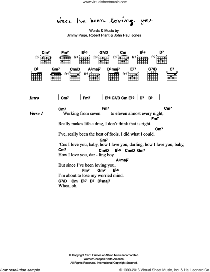 Since I've Been Loving You sheet music for guitar (chords) by Corinne Bailey Rae, Jimmy Page, John Paul Jones and Robert Plant, intermediate skill level
