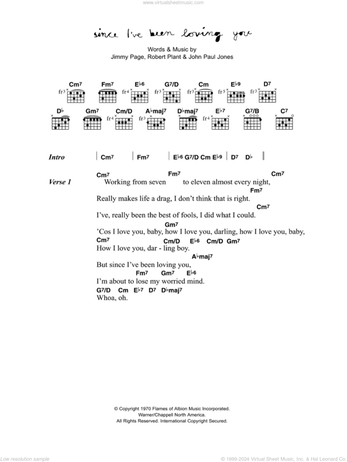 Since I've Been Loving You sheet music for guitar (chords) by Corinne Bailey Rae, Jimmy Page, John Paul Jones and Robert Plant, intermediate skill level