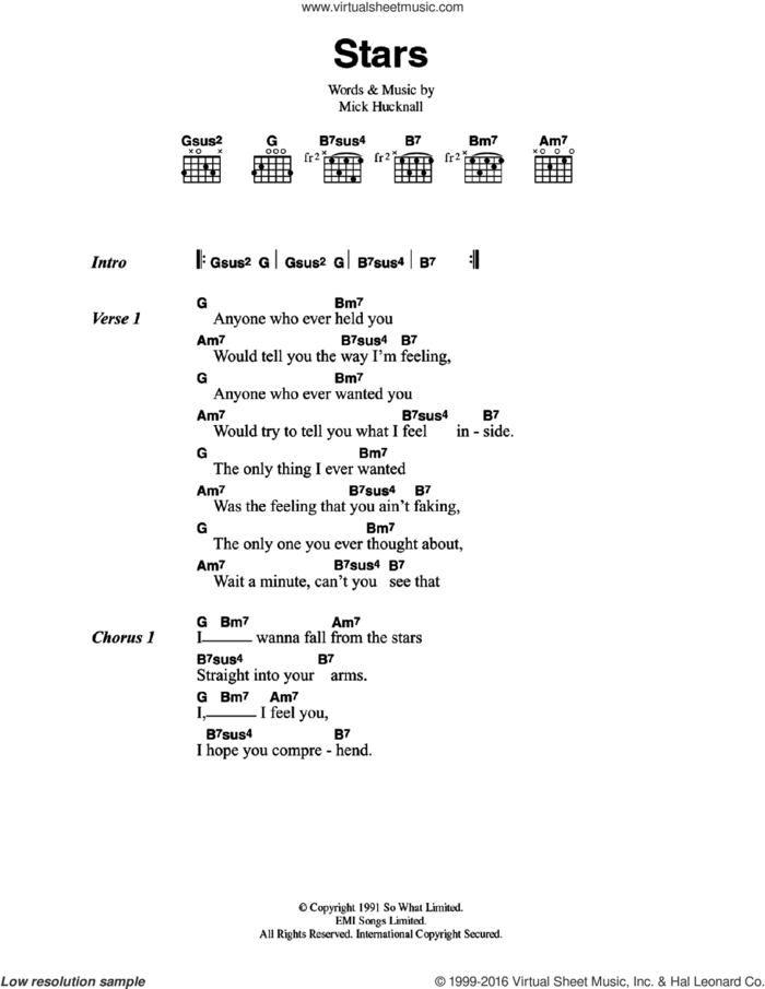 Stars sheet music for guitar (chords) by Simply Red and Mick Hucknall, intermediate skill level