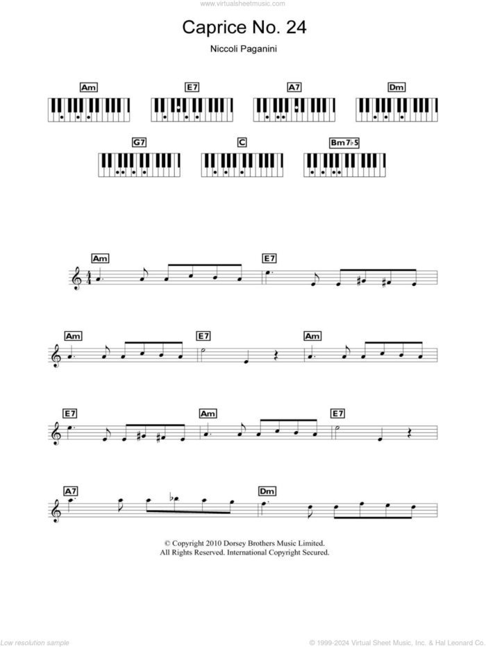 Caprice No. 24 sheet music for piano solo (chords, lyrics, melody) by Nicolo Paganini, classical score, intermediate piano (chords, lyrics, melody)