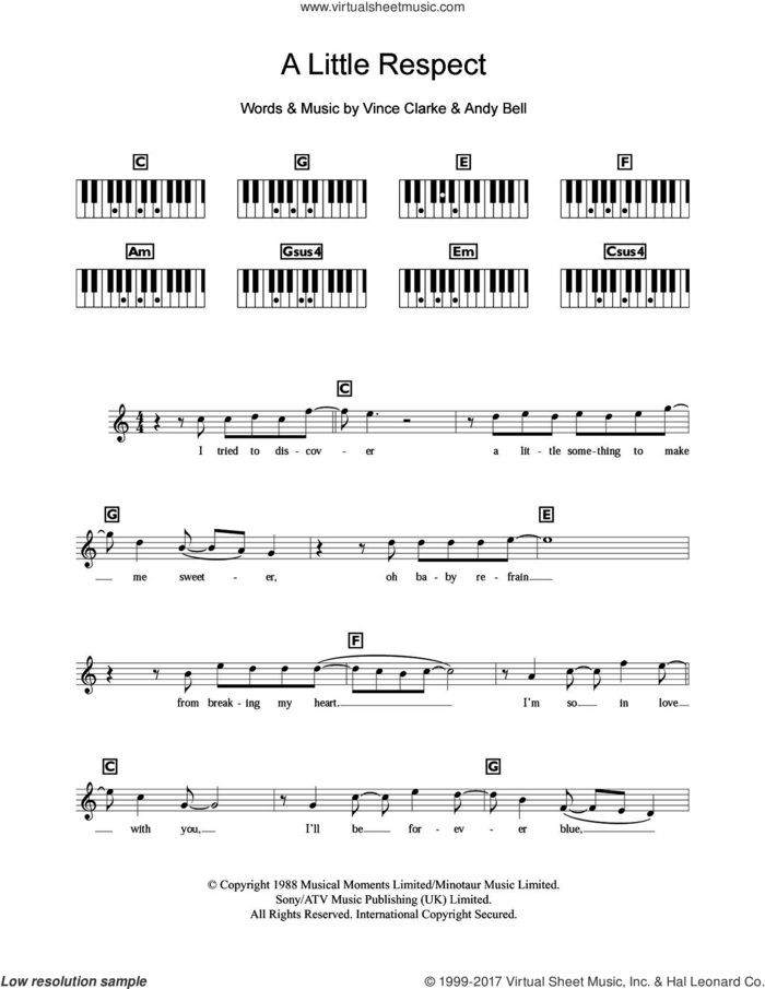 A Little Respect sheet music for piano solo (chords, lyrics, melody) by Wheatus, Andy Bell and Vince Clarke, intermediate piano (chords, lyrics, melody)
