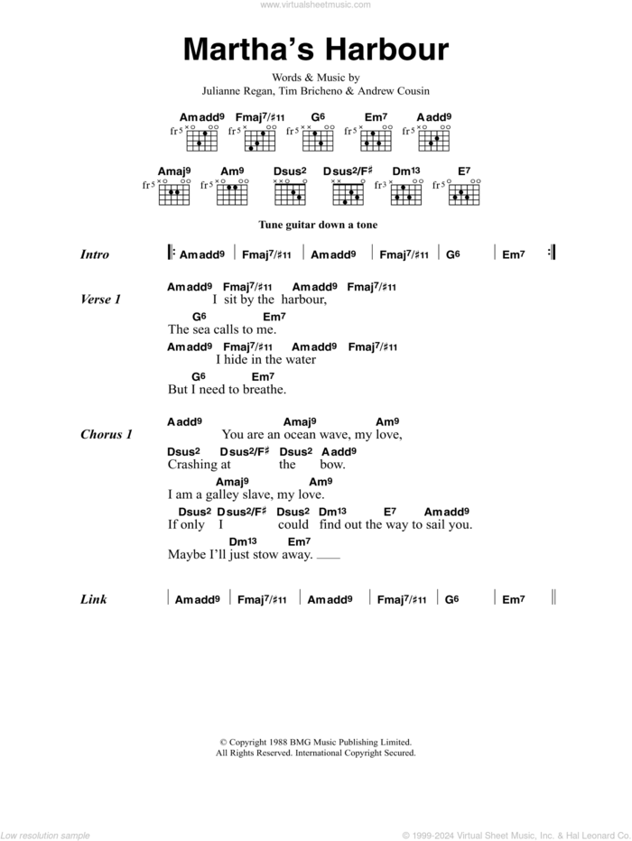 Martha's Harbour sheet music for guitar (chords) by All About Eve, Andrew Cousin, Julianne Regan and Tim Bricheno, intermediate skill level