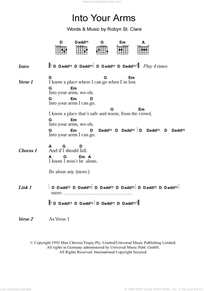 Into Your Arms sheet music for guitar (chords) by Lemonheads and Robyn St. Clare, intermediate skill level