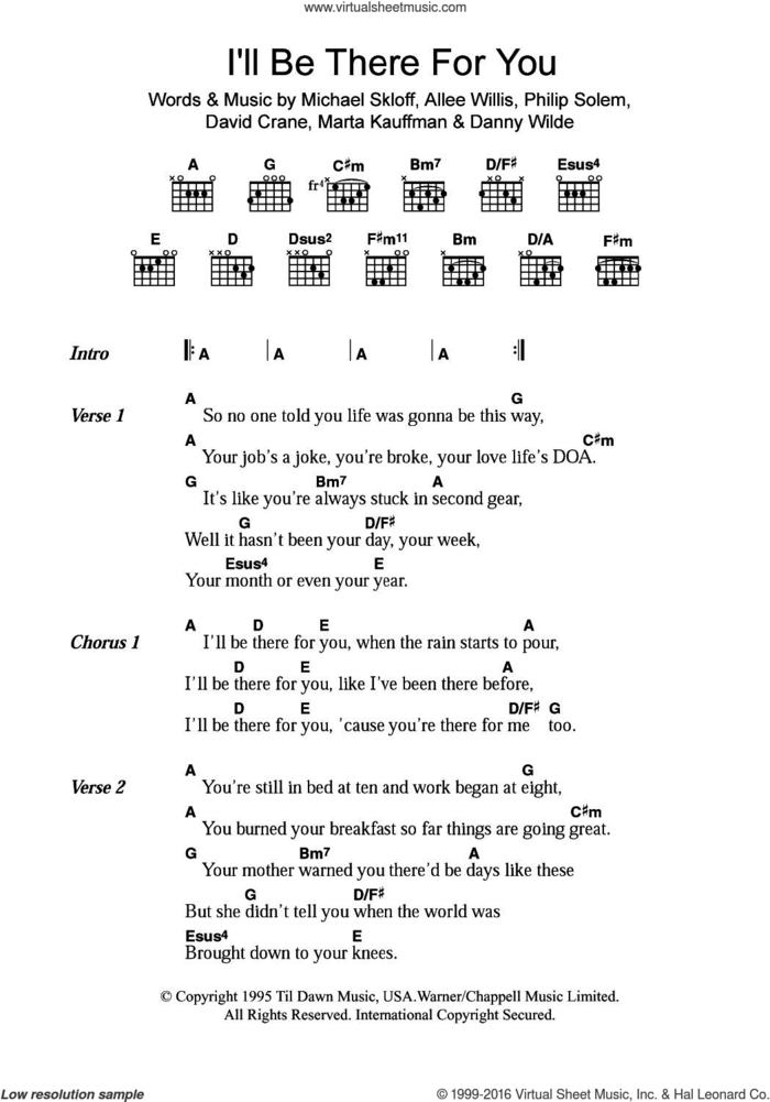 I'll Be There For You (theme from Friends) sheet music for guitar (chords) by The Rembrandts, Allee Willis, Danny Wilde, David Crane, Marta Kauffman, Michael Skloff and Philip Solem, intermediate skill level