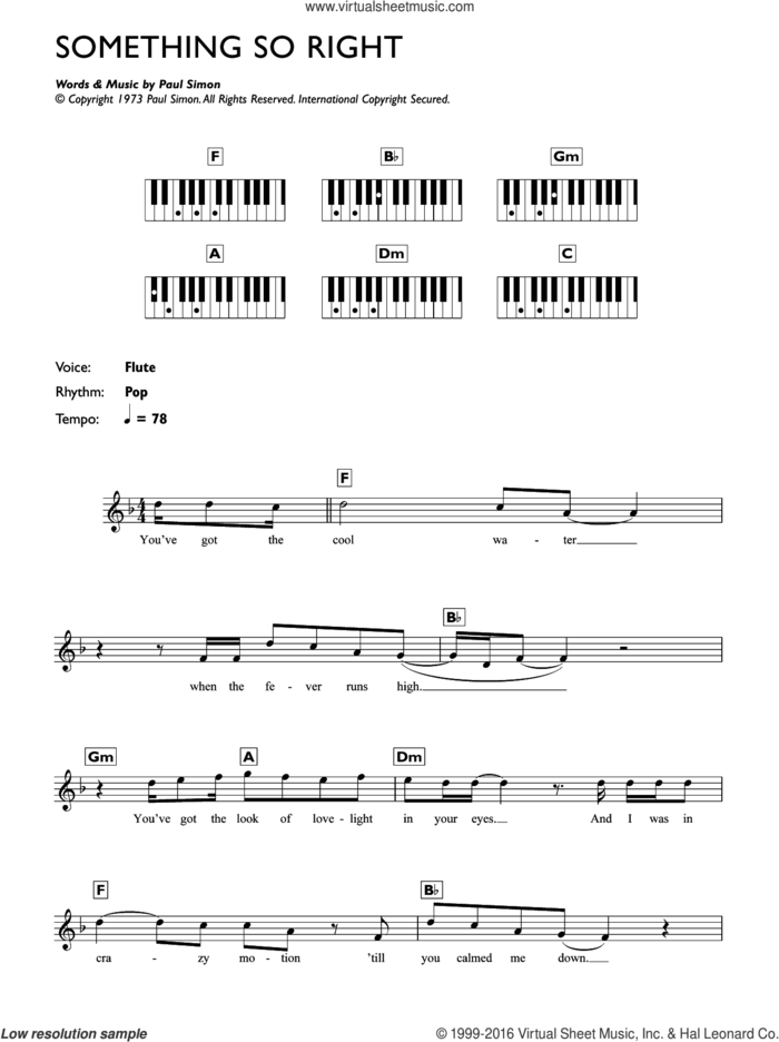 Something So Right sheet music for piano solo (chords, lyrics, melody) by Paul Simon, intermediate piano (chords, lyrics, melody)